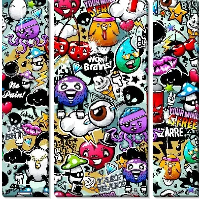 Модульная картина Граффити с надписями и фентези-героями