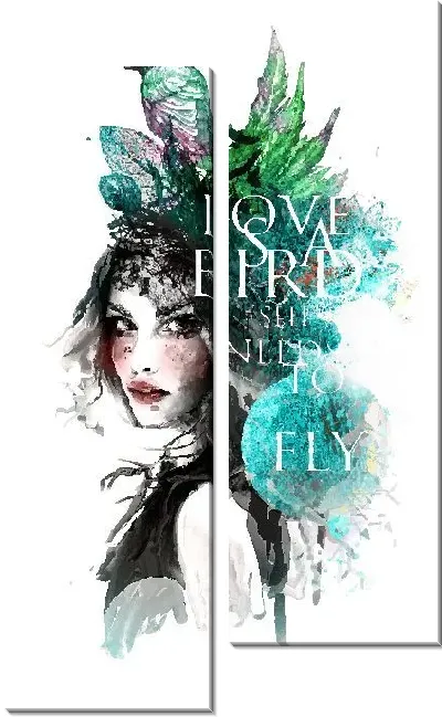 Модульная картина Девушка с цветами и птицей на голове