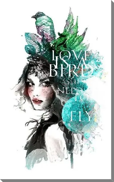 Постер Девушка с цветами и птицей на голове