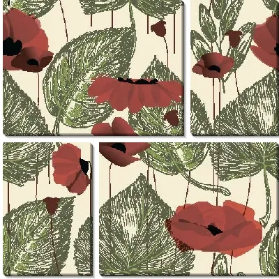 Маки и листья №3