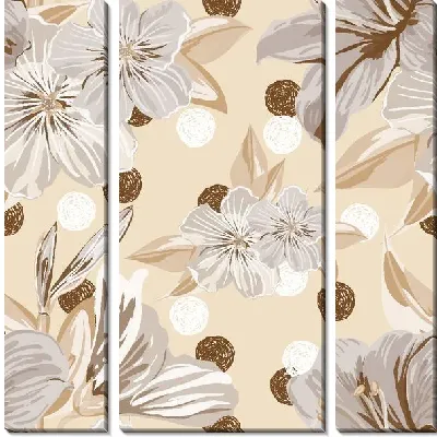 Модульная картина Серые цветы на бежевом фоне