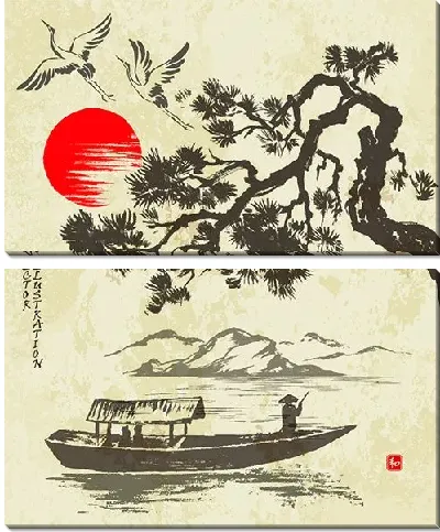 Модульная картина Лодка на озере №4