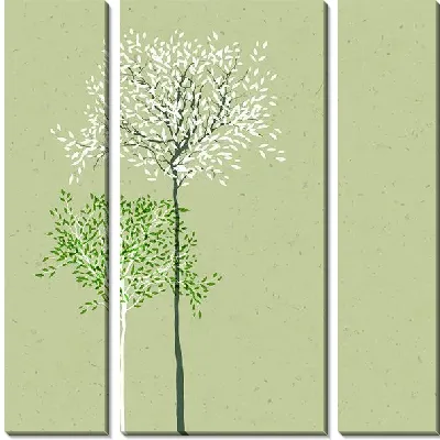 Модульная картина Два дерева на зеленом фоне