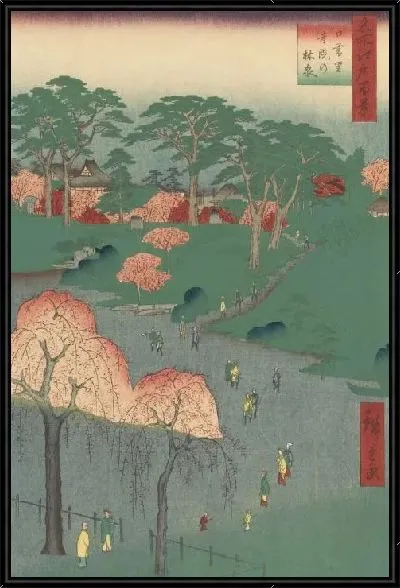Картина Храм садов в Ниппори (1857) (One Hundred Famous Views of Edo “Temple Gardens at Nippori”)
