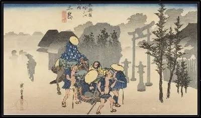 Картина Утренний туман (1833) (Fifty-Three Stations of the Tokaido Hoeido Edition “Mishima (Morning Mist)”)