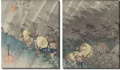Картина Ливень (1833) (Fifty-Three Stations of the Tokaido Hoeido Edition “Shono (Rainstorm)”)
