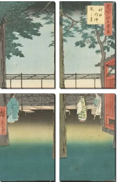 Картина Святыня (1857) (One Hundred Famous Views of Edo “Dawn at the Kanda Myojin Shrine”)
