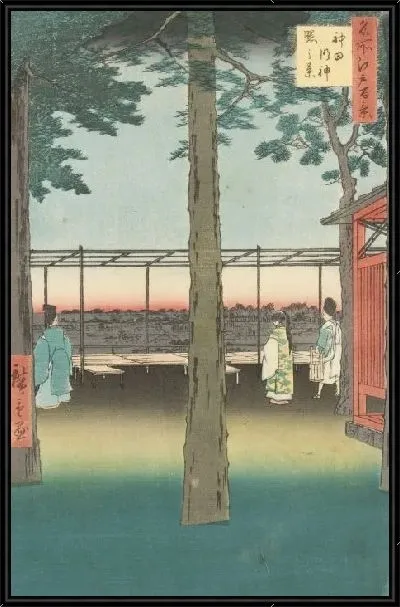Картина Святыня (1857) (One Hundred Famous Views of Edo “Dawn at the Kanda Myojin Shrine”)