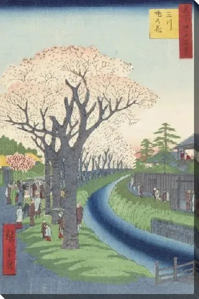 Картина Пейзаж (1856) (One Hundred Famous Views of Edo “Blossoms on the Tamagawazutsumi Embankment”)