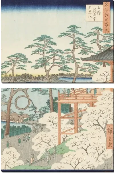 Картина Пруд в Уэно (1856) (One Hundred Famous Views of Edo “Kiyomizu Hall and Shinobazu Pond at Ueno”)