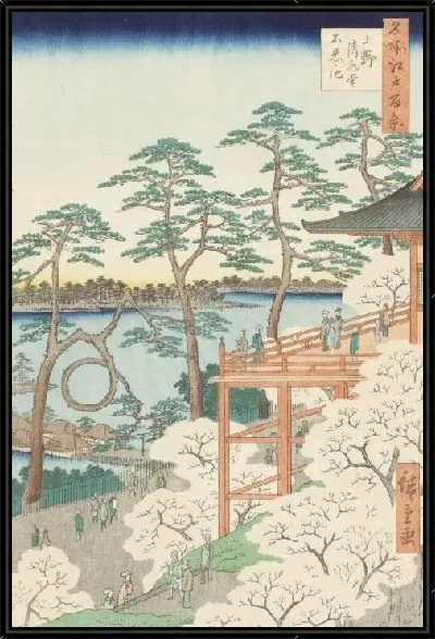 Картина Пруд в Уэно (1856) (One Hundred Famous Views of Edo “Kiyomizu Hall and Shinobazu Pond at Ueno”)