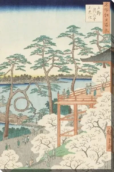 Картина Пруд в Уэно (1856) (One Hundred Famous Views of Edo “Kiyomizu Hall and Shinobazu Pond at Ueno”)