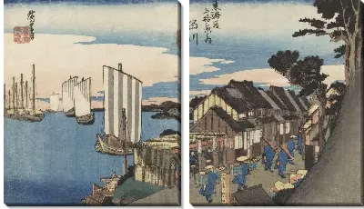 Картина Восход солнца (1833) (Fifty-Three Stations of the Tokaido Hoeido Edition “Shinagawa (Sunrise)”)