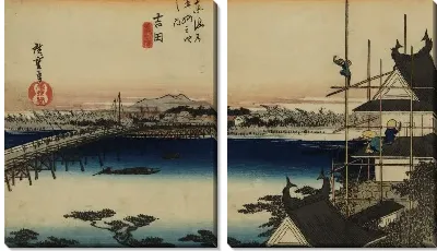 Картина Мост Тоёкава (1833) (Toyokawa Bridge, Yoshida, from the series the Fifty-three Stations of the Tokaido (Hoeido edition))