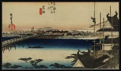 Картина Мост Тоёкава (1833) (Toyokawa Bridge, Yoshida, from the series the Fifty-three Stations of the Tokaido (Hoeido edition))