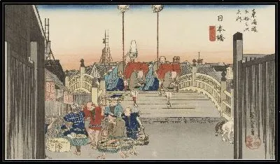 Картина Нихонбаси (1833) (Fifty-Three Stations of the Tokaido Hoeido Edition “Nihonbashi (Morning Scene)”)
