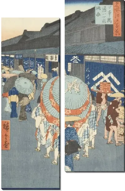 Картина Нихонбаси мост (1857) (One Hundred Famous Views of Edo “Nihonbashi Bridge and Edobashi Bridge”)