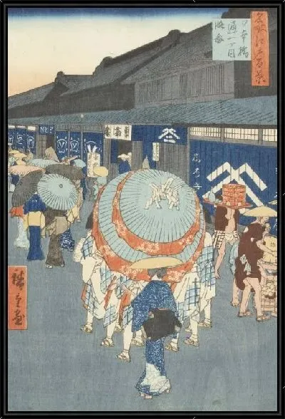 Картина Нихонбаси мост (1857) (One Hundred Famous Views of Edo “Nihonbashi Bridge and Edobashi Bridge”)