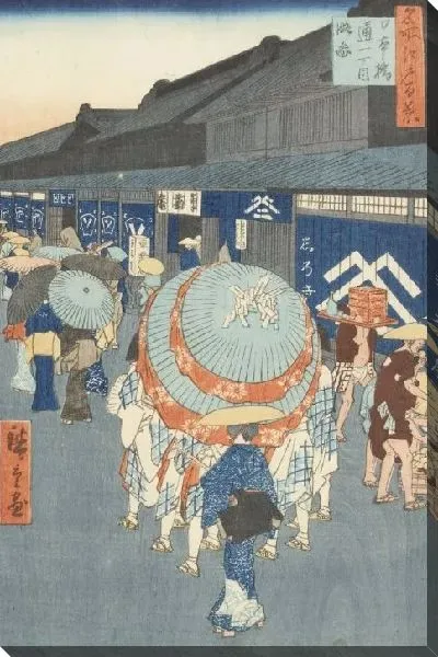 Картина Нихонбаси мост (1857) (One Hundred Famous Views of Edo “Nihonbashi Bridge and Edobashi Bridge”)