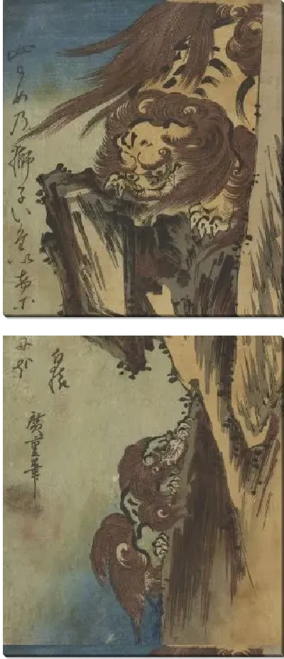 Картина Шиши на скалах (Shishi on rocks - Hakuen)