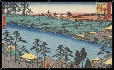 Картина Пруд (A Temple Beside a Pond at Junisho Quarter, in Tsunohazu District of Yotsuya Area)