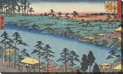 Картина Пруд (A Temple Beside a Pond at Junisho Quarter, in Tsunohazu District of Yotsuya Area)