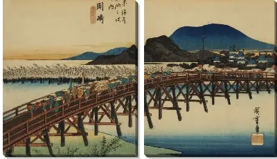 Картина Яхаги мост (1833) (Yahagi Bridge, Okazaki, from the series the Fifty-three Stations of the Tokaido (Hoeido edition))