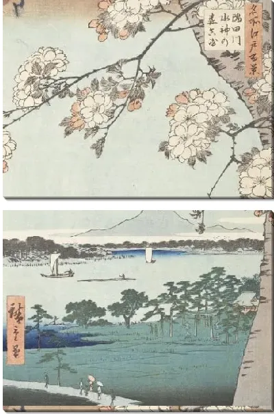Картина Река Сумида и дерево Бога воды (1856-1858) (Sumida River, the Wood of the Water God, at Masaki)