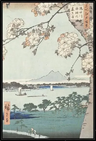 Картина Река Сумида и дерево Бога воды (1856-1858) (Sumida River, the Wood of the Water God, at Masaki)