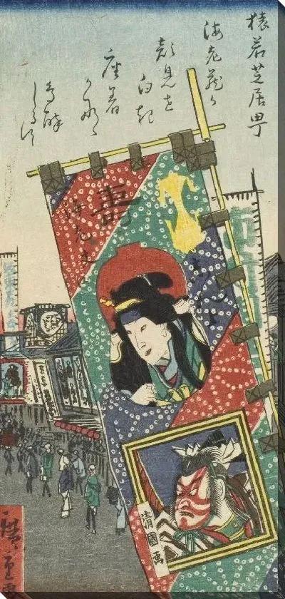 Картина Актеры (1863) (Shibaimachi; The Actor Ichikawa Ebizō V in the Role of Hitotsuya no Baba, The Old Woman of the Lonely House)