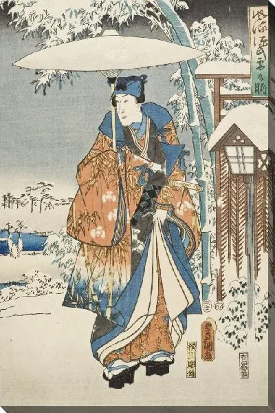 Картина Элегантный Гэндзи в снегу (1853) (An Elegant Genji in Snow)