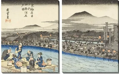 Картина Прохладный вечер (1830) (Evening Cool at Shijokawara)