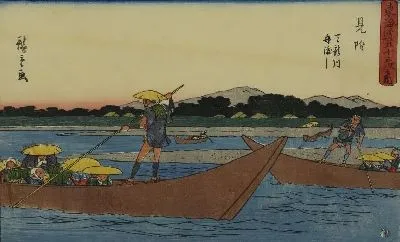 Картина Река Тэнрю (1840) ( Tenryu River Ferry Crossing, Mitsuke, from the series The Fifty-three Stations of the Tokaido (Gyosho Edition))