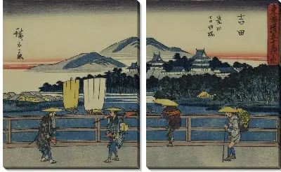 Картина Мост Тоёкава Йошида (1840) (Toyokawa Yoshida Bridge, Yoshida, from the series The Fifty-three Stations of the Tokaido (Gyosho edition))