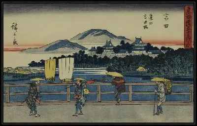 Картина Мост Тоёкава Йошида (1840) (Toyokawa Yoshida Bridge, Yoshida, from the series The Fifty-three Stations of the Tokaido (Gyosho edition))