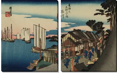 Картина Восход (1833) (The Sunrise, Shinagawa, from the series the Fifty-three Stations of the Tokaido (Hoeido edition))