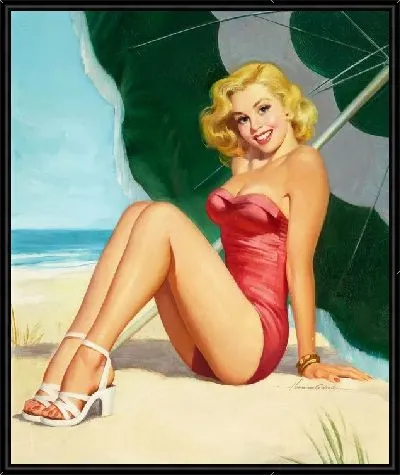 Девушка в красном купальнике под зонтом