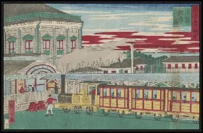 Железнодорожный поезд на станции Шиодом (1872) (Railroad Train At Shiodome Station)