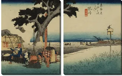 Картина Чайхана под открытым небом (1833) (Open-air Teahouse, Fukuroi, from the series the Fifty-three Stations of the Tokaido (Hoeido edition))
