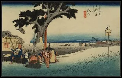 Картина Чайхана под открытым небом (1833) (Open-air Teahouse, Fukuroi, from the series the Fifty-three Stations of the Tokaido (Hoeido edition))
