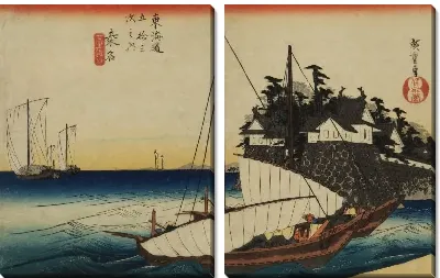Картина Паромная переправа (1833) (The Seven-ri Ferry Crossing, Kuwana, from the series the Fifty-three Stations of the Tokaido (Hoeido edition))