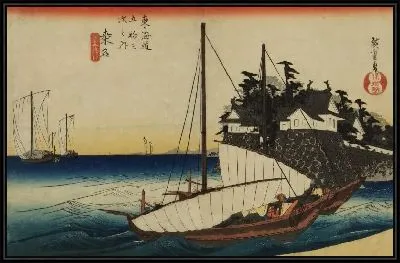 Картина Паромная переправа (1833) (The Seven-ri Ferry Crossing, Kuwana, from the series the Fifty-three Stations of the Tokaido (Hoeido edition))