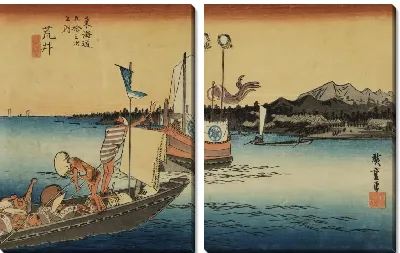 Картина Паромная переправа (1833) (Ferry Crossing, Arai, from the series the Fifty-three Stations of the Tokaido (Hoeido edition))