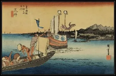 Картина Паромная переправа (1833) (Ferry Crossing, Arai, from the series the Fifty-three Stations of the Tokaido (Hoeido edition))