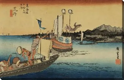 Картина Паромная переправа (1833) (Ferry Crossing, Arai, from the series the Fifty-three Stations of the Tokaido (Hoeido edition))