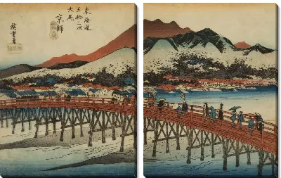 Картина Великий мост Сандзе (1833) (The Great Sanjo Bridge, Kyoto, from the series the Fifty-three Stations of the Tokaido (Hoeido edition))