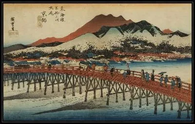 Картина Великий мост Сандзе (1833) (The Great Sanjo Bridge, Kyoto, from the series the Fifty-three Stations of the Tokaido (Hoeido edition))