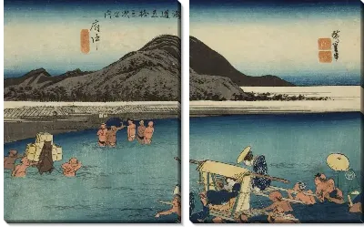 Картина Река Абэ (1833) (The Abe River Fuchu, from the series the Fifty-three Stations of the Tokaido (Hoeido edition))