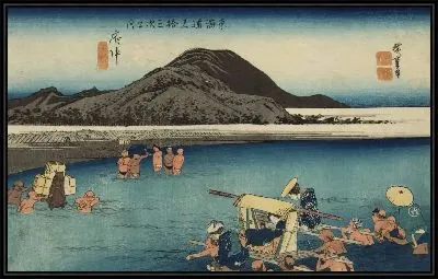 Картина Река Абэ (1833) (The Abe River Fuchu, from the series the Fifty-three Stations of the Tokaido (Hoeido edition))