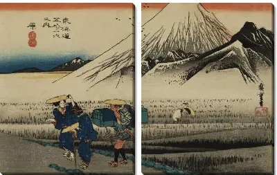 Картина Гора Фудзи утром (1833) (Mt. Fuji in the Morning, Hara, from the series the Fifty-three Stations of the Tokaido (Hoeido edition))